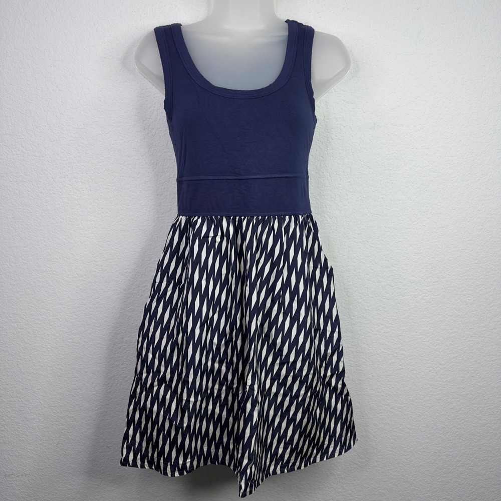 Fei Anthropologie Dress Womens XS Blue Silk‎ Mixed Media Geometric Nautical Boho